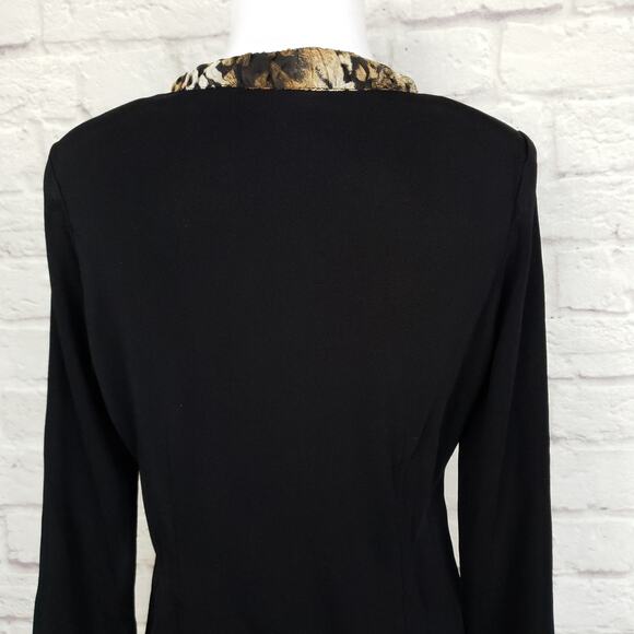 Exclusively Misook Black Full Zip Front Jacket Animal Print Trim Pockets Size XS - Picture 10 of 13